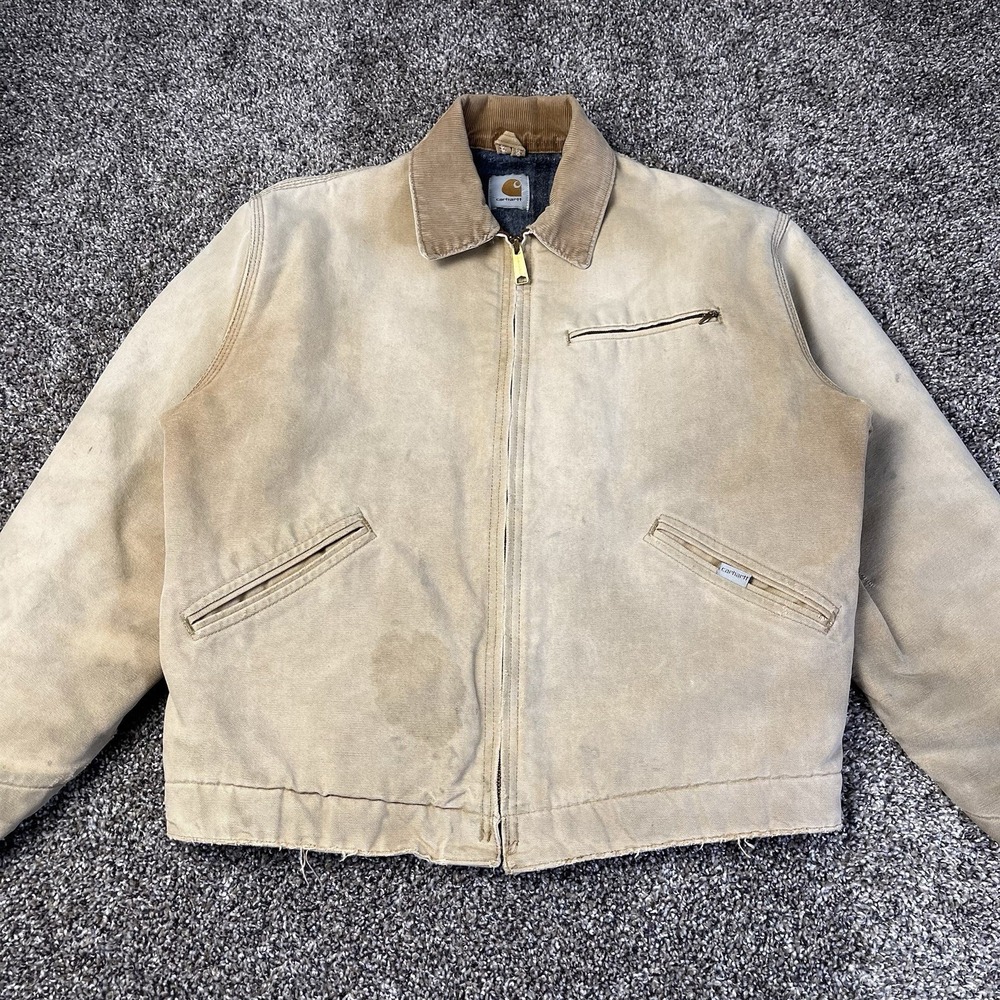 Vintage 90s Carhartt Detroit Jacket Sz M 6BLJ Duck Brown Faded Blanket Lined USA
